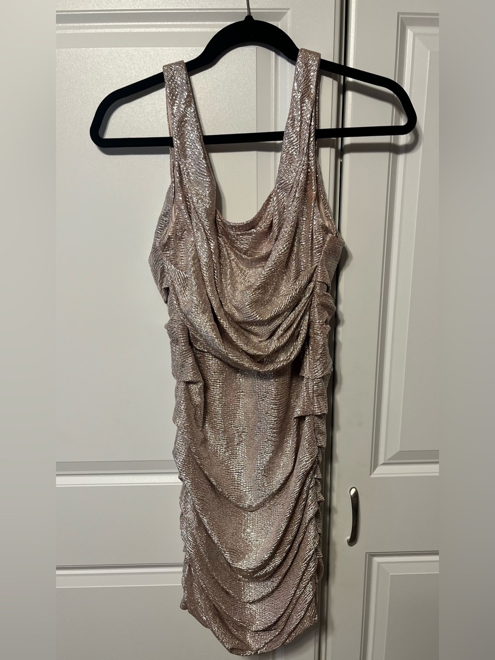 Express Metallic Rose Gold Ruched Tank Dress-4